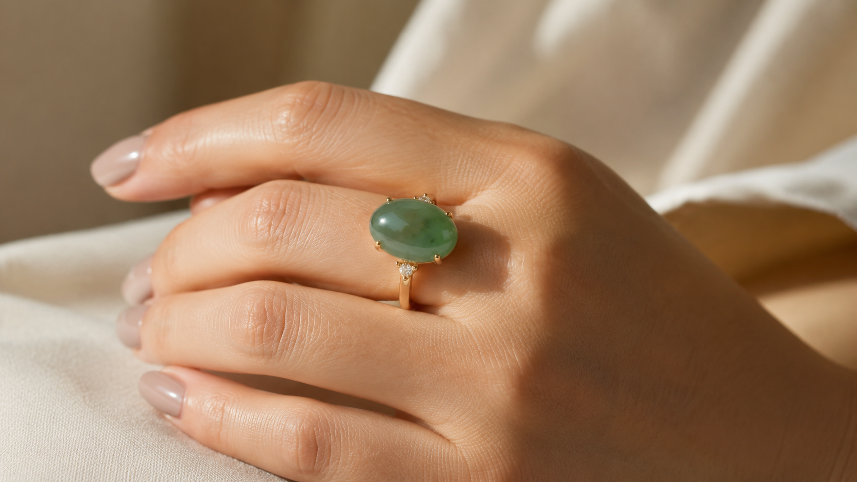 Jade Statement Ring Gold Band